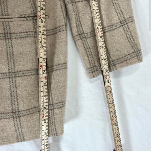 Vintage LANDSEND Womens Blazer Tan Plaid 100% Wool Button Front Cream Tan Blue - Picture 5 of 10